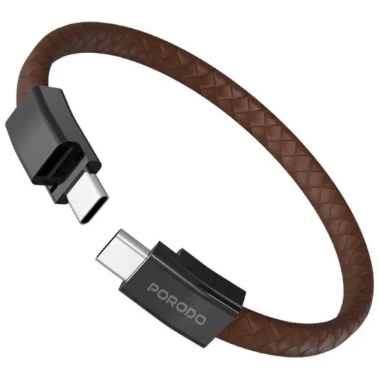 Porodo Usb-C To Usb-C Wristband Cable Magnetic Steel Clasp - Brown
